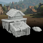 Unpainted 3D Printed Tabletop RPG Terrain–25 Scale Map Props for Trench Crusade & DND Bundle,Gable Roof Medieval Residence Scenery – Medieval Village F AF1124F