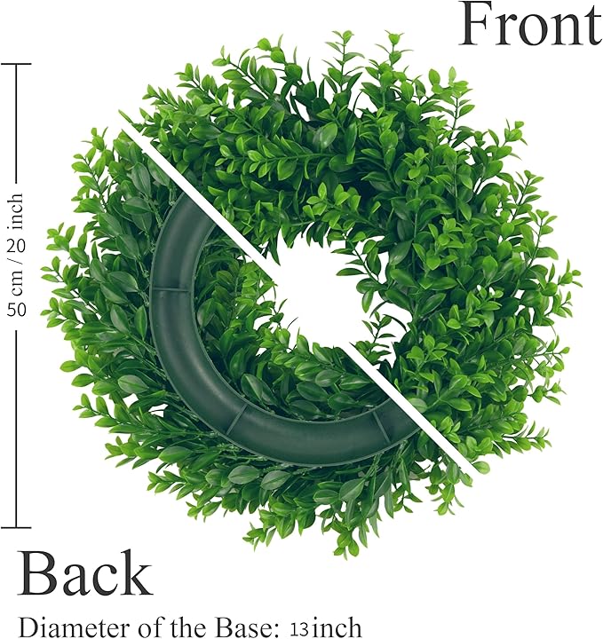 U'Artlines 20" Front Door Wreaths Artificial Spring Summer Greenery Hanging Garland for Home Wedding Wall Window Decoration (20'' Boxwood,1)