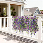 Homsunny Artificial Hanging Flowers for Outdoor, 2PCS Fake Flowers Faux Silk Daisy with Eucalyptus Leaves, UV Resistant Aritificial Flowers for Spring Home Patio Yard Porch Decor (Double Purple)