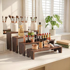 2 Set Wooden Cupcake Stand for Decor, 4 Tiered Stackable Display Risers, Farmhouse Decor Wood Dessert Table Display Set for Party, Vendor Events, Dark Brown