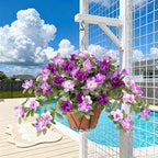 Artificial Hanging Flowers for Outdoors Hanging Baskets, 3 Pcs Fake Silk Flower with Hanging Baskets Planter for Spring Summer Garden Porch Patio Yard Outside Decor