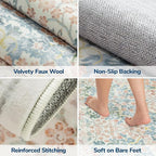 Lessymo Floral Runner Rug for Entryway, 2x6 Kitchen Rugs Non Slip Rubber Soft Washable Runners for Hallway, Faux Wool Small Carpet Bedside Rug, Vintage Floral Design Decor, Beige Brown