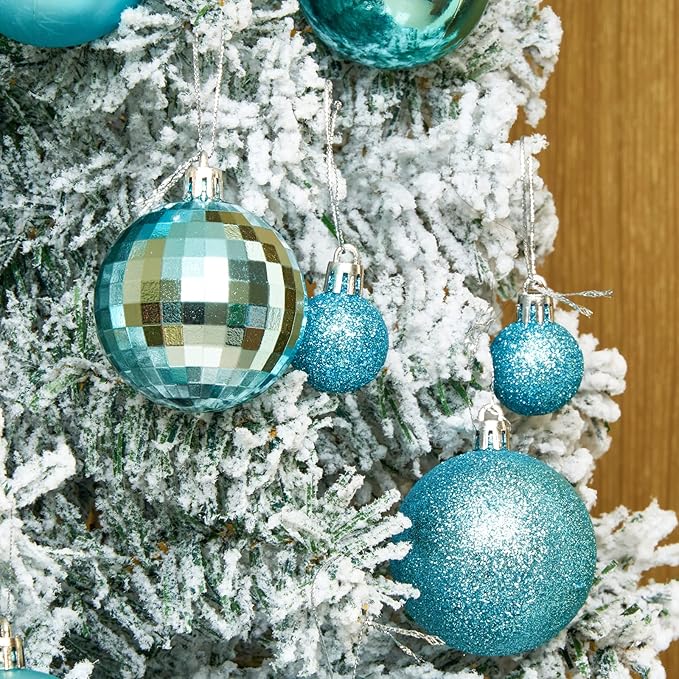 Emopeak 24Pcs Christmas Balls Ornaments for Xmas Christmas Tree - 4 Style Shatterproof Christmas Tree Decorations Hanging Ball for Holiday Wedding Party Decoration (Teal Blue, 1.3"/3.2CM)