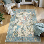 Lahome Botanical Birds Washable Blue 3x5 Rugs for Entryway, Non Slip Kitchen Rug Blue Bathroom Rugs, Boho Vintage Soft Indoor Throw Carpet for Living Room Front Door