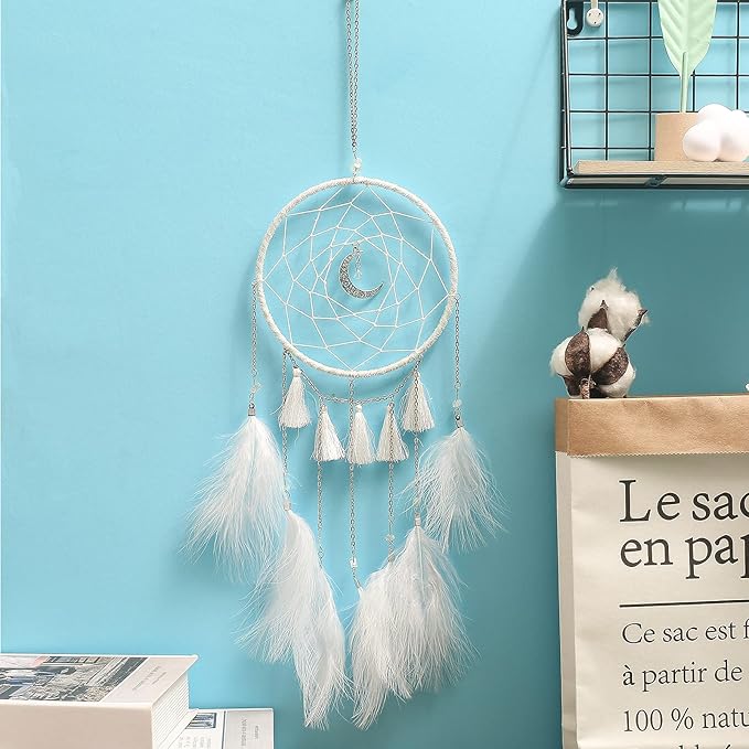 DIY Dream Catcher Kit - Making Dream Catcher Supplies Craft Kit, Handmade Wall Decor for Bedroom, Living Room, Wedding and Party Decoration (Moon-White)