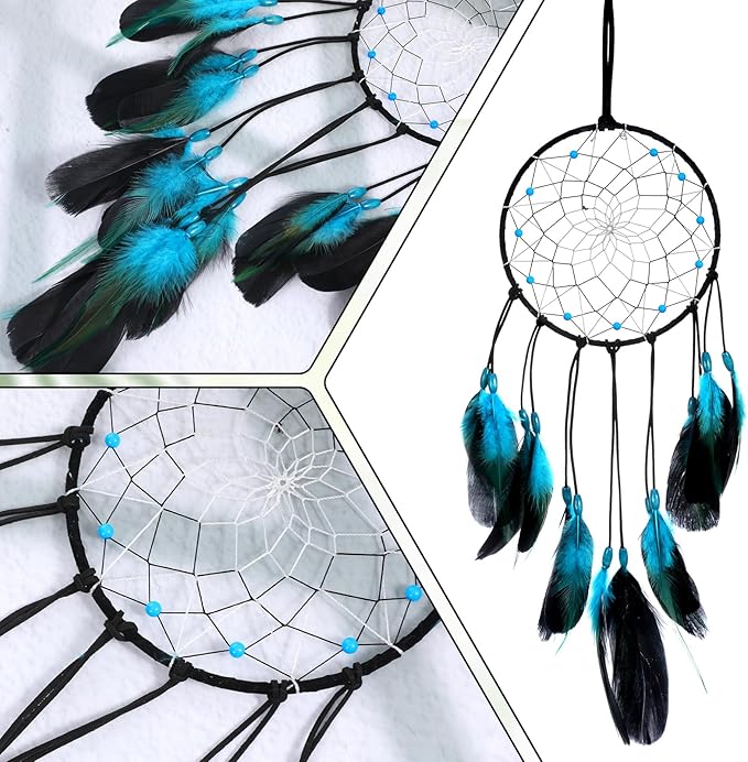 Blue Dream Catchers Home Handmade Blue Dreamcatcher Style Retro Feather Dreamcatcher Traditional Bedroom Decor Wall Hanging for Ornament Art Craft Gift Adults Halloween Christmas