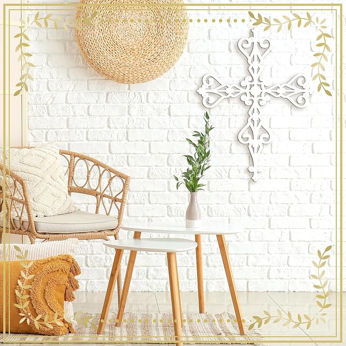 Soaoo 6 Pcs Wooden Wall Hanging Cross - Religious Antique Wall Decor Hand Carved for Home, Living Room - Catholic Crucifix, 12 x 8 Inch (Wood Color)