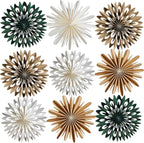 EASY JOY Christmas Hanging Decorations - 9Pcs 3D Christmas Tree Paper Hanging Decor Green White Light Brown Snowflake Ornaments Christmas Decorations Outdoor Indoor for Xmas New Year Window Boho Door