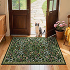 Moynesa Floral 3x5 Area Rug, Washable Non Slip Soft Bedroom Rugs, Boho Green Small Rugs for Living Room, Botanical Ultra Thin Throw Carpet for Kitchen Entryway Bathroom, Green