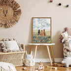 Framed Dog Canvas Wall Art, Cute Three Dogs in Flower Field Pictures Wall Decor, Rustic Farmhouse Animal Nature Paintings Prints Home Decor for Living Room Bedroom Bathroom 12x16 inch