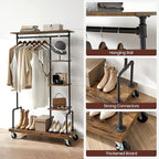 VASAGLE Clothes Rack, Clothing Garment Rack on Wheels, Rolling Clothes Organizer with 5-Tier, Industrial Pipe Style, Rustic Brown UHSR66BX