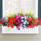 22 Bundles Artificial Flowers for Outdoor Decoration, 4 Styles Faux Plants Decorations with Pansy, Persian Leaves, Grass, Hanging-Bells for Window Box Patio Fireplace Spring Decor