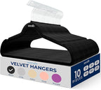 SereneLife 10 Pack Velvet Hangers – Non-Slip Clothes Hangers with Heavy Duty Design, Slim Space-Saving Coat Hangers with 360° Swivel Hook, Strong Lightweight Closet Organizer Set for Clothes (Black)