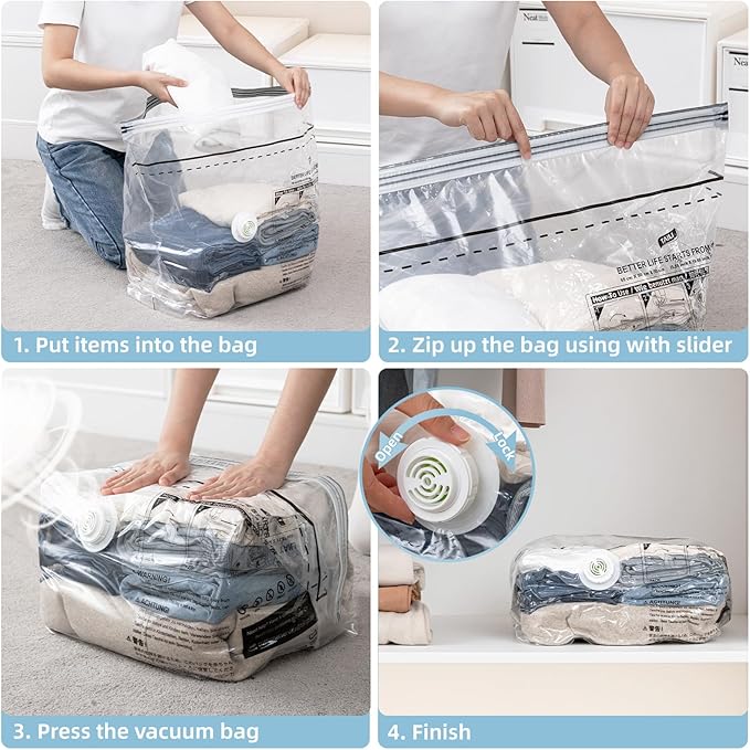Cube Vacuum Storage Bags, 6 Pack Medium Size (25x19x11 inch), Vacuum Seal Bags for Clothing, Compression Packing for Clothes, Blankets, Baby Clothes, No Pump Needed