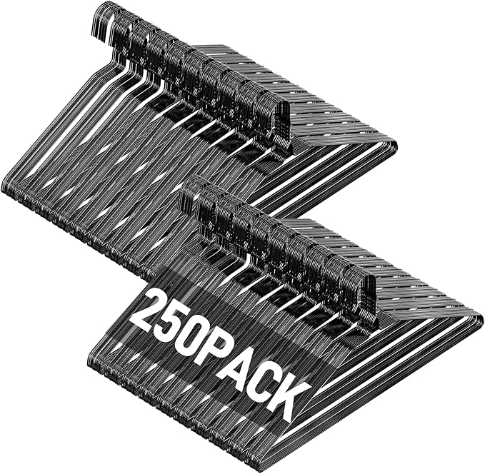 SPECILITE Wire Metal Clothes Hangers Bulk 250 Pack for Standard Size Suits, Coats, Shirts, Pants, Skirts, Space Saving, Non Slip,16 Inch 12 Gauge Ultra Thin, Black