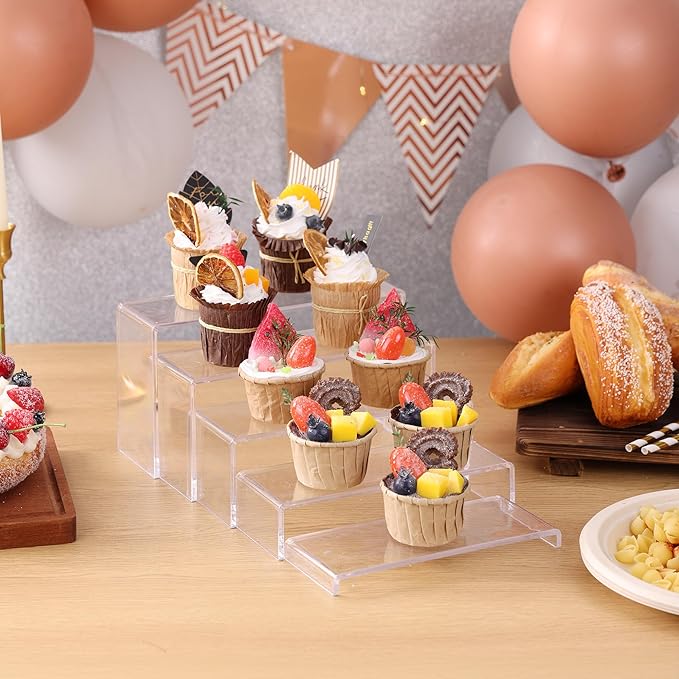 ANDGOO 10 Pack Acrylic Display Risers, 2 Set(7”L~8”L~9”L) Perfume Stand Organizer, Easy to Store Clear Cupcake Stand, Display Risers for Retail Stores Special Events Exhibitions Home Decoration