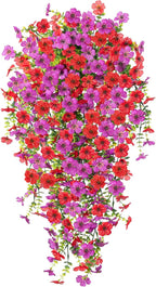 Artificial Hanging Flowers for Outdoors Fake Plants Decoration, 2 Packs Faux Silk Daisy Flower Realistic Outdoor Flowers UV Resistant Porch Patio Window Yard Indoor Spring Decor(Red Purple)