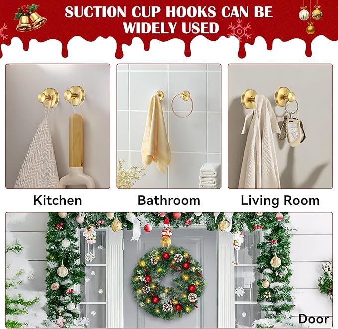 2 Pack Suction Cup Wreath Hangers for Front Door Garland Hanger 11 Lb -22 Lb Suction Wreath Hanger for Glass Door No Drill Suction Hooks for Bathroom Halloween Christmas Decorations (Black)