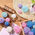 Patelai 36 Pcs Wicker Rattan Balls Decorative Balls for Vase Centerpiece Bowls Orbs Filler for Home Decor,4 Sizes(White, Pink, Green, Grey, Blue,2.4'',2'',1.6'',1.2'')