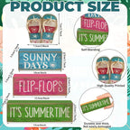 Lineshading 4 Pcs Summer Table Decorations Wooden Flip-flop Stacked Block Decor, "Sunny Days It's Summertime" Signs with Beach Sandal Topper, Rustic Coastal Tiered Tray Decoration for Home Coffee Bar
