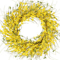 GTIDEA 24" Spring Summer Wreaths for Front Door Artificial Forsythia Flower Wreath on Grapevine Yellow Door Wreath Floral Wreath for Home Indoor Wall Window Garden Porch Farmhouse Decor