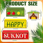Yuntau 4 Pcs Happy Sukkot Table Decorations Sukkot Centerpieces for Tables Wooden Tabletop Party Decorations Rustic Block Sign for Tiered Tray Shelf Office Jewish Holiday Celebration Supplies