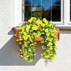 Artificial Hanging Flowers for Outdoors, 2 PCS UV Resistant Faux Silk 150 Morning Glory Each Trailing Vines, Fake Plants for Spring Outdoor Garden Planter Porch Patio Decoration, Yellow