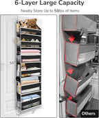 ULG Over The Door Organizer with 6 Large Pockets 12 Side Pockets, 50lbs Weight Capacity Door Hanging Organizer for Bedroom, Bathroom Black