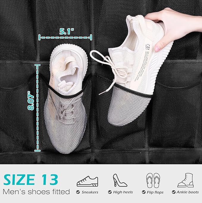 MISSLO Over The Door Shoe Organizer 24 Large Mesh Pockets, Black