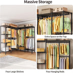Heavy Duty Garment Rack Clothes Rack,Large Metal Closet Organizer System Storage Wardrobe,Freestanding Clothing Rack with Adjustable Wire Shelves& Hang Rods,MaxLoad 1100lbs