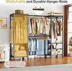 Ulif E7 Garment Rack, Heavy Duty Clothes Storage System with Extendable Hangers Rods, Metal Clothe Rack with 6 Wire Shelves, (52.3"-72") W x 14.5" D x 71.2" H, Load 838 LBS