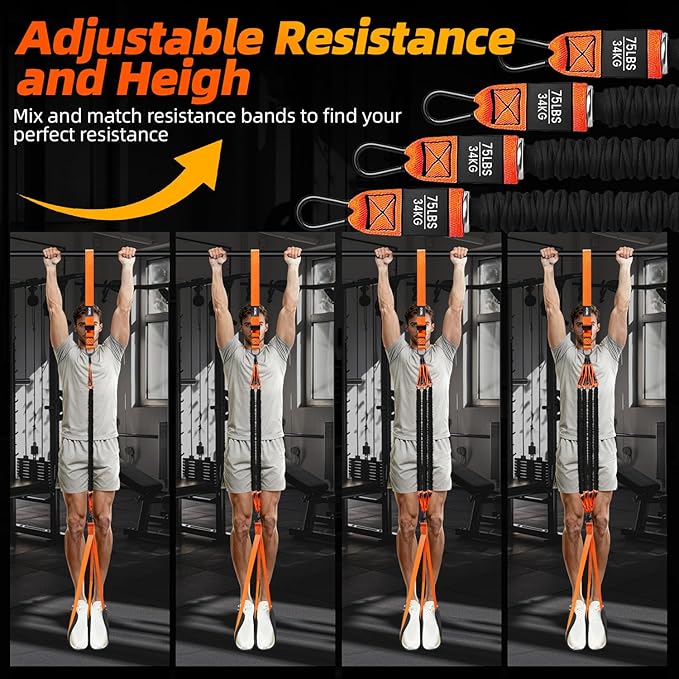 Pull Up Assistance Bands - Adjustable Heavy Duty Resistance Band for Pull Up Bar with 4 Assist Bands, Dual Footrests, Resistance Bands for Ｗorking Out, Strength Training, Home Gym