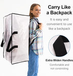 6 Pack Heavy Duty Extra Large Moving Bags W/Backpack Straps - Strong Handles & Zippers, Storage Totes For Space Saving, Fold Flat, Alternative to Box and Bin (40 gal, Semi-Transparent+Blue+Black)