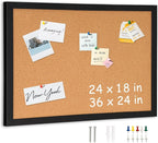 DOLLAR BOSS Cork Board for Wall 36" x 24" Bulletin Board for Wall with Black Wood Frame, Picture Display Pin Broad Vision Board for Office Home School Room Decorative Hanging 10 Pushpins