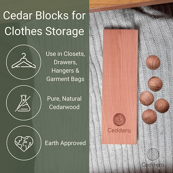 Essential Cedar Bundle | Natural Cedar Blocks for Clothes Storage | Eco Friendly Cedarwood for Closets | Moth Ball Alternative | 58 Total Pieces - 8 Hang Ups, 24 Rings, 24 Balls & 2 Sachets
