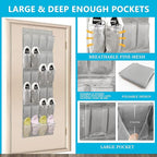 Over The Door Shoe Organizers with 24 Mesh Pockets Shoe Organizer Storage Hanging Shoe Organizer Shoe Holder for Rack (Grey)