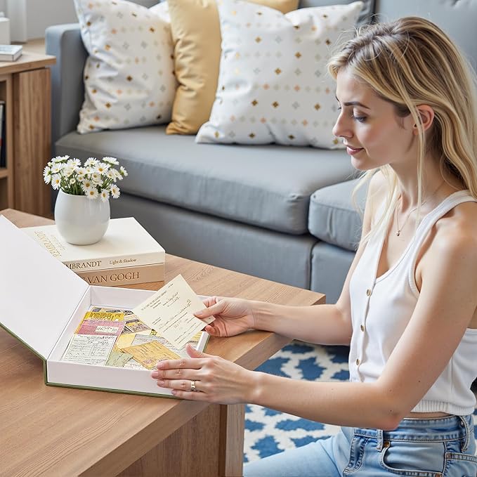 JARLINK Aesthetic Decorative Books, Set of 3 Linen Faux Books for Coffee Table, Bookshelf or Mantle Decor, Stylish Book Storage Boxes for Home Decor, Photo Organization, and Keepsake Storage,Sage