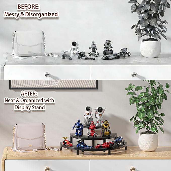 3-Tier Wooden Display Risers, Rustic Cupcake Stand, Perfume Organizer, Dessert Table Display Set for Party & Home Decor (Black)