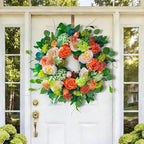 Spring Wreaths for Front Door Outside 24 Inch Luxury Summer Wreath with White Rose Flowers,Pink Dahlia & Green Hydrangeas,Lush Greenery Spring Front Door Wreath for Home,Wall,Porch Decor