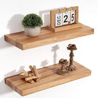 Floating Shelves for Wall Decor, 8" Deep Rustic Solid Elm Wood Floating Shelves Wall Mounted, Wall Shelves with Invisible Bracket for Living Room Bathroom Bedroom Kitchen, 20 Inch Set of 2, Natural