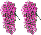 HyeFlora Artificial Fake Hanging Flowers Plants for Outdoor Outside Spring Decor, 2 PCS Faux Silk Fuchsia Daisy UV Resistant Look Real Orchid Long Vines for Home Porch Patio Window Planter Decoration