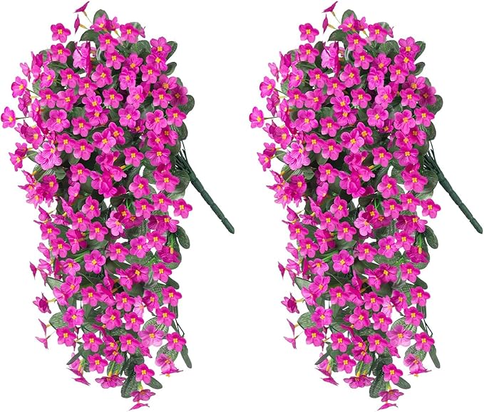 HyeFlora Artificial Fake Hanging Flowers Plants for Outdoor Outside Spring Decor, 2 PCS Faux Silk Fuchsia Daisy UV Resistant Look Real Orchid Long Vines for Home Porch Patio Window Planter Decoration