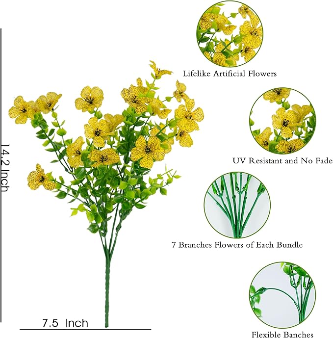 Artificial Fake Flowers Plants for Outdoors Outside Fall Autumn Decorations,Faux Mums Flowers Plants Silk Daisy Greenery Realistic UV Resistant Planter Front Porch Patio Garden Home 16 Bundles（Yellow）