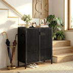 Shoe Cabinet with Doors Bamboo 5 Tiers Shoe Storage Cabinet for Entryway, 25 Pairs Wooden Shoe Cabinets, Modern Shoe Organizer Storage for Living Room, Bedroom, Hallway, Closet Black