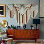 IOWER Boho Woven Wall Hanging Handwoven Brown and White Geometric Tapestry Handmade Macrame Decor for Modern Bedroom Living Room Apartment Office Home 47" W x 35" L