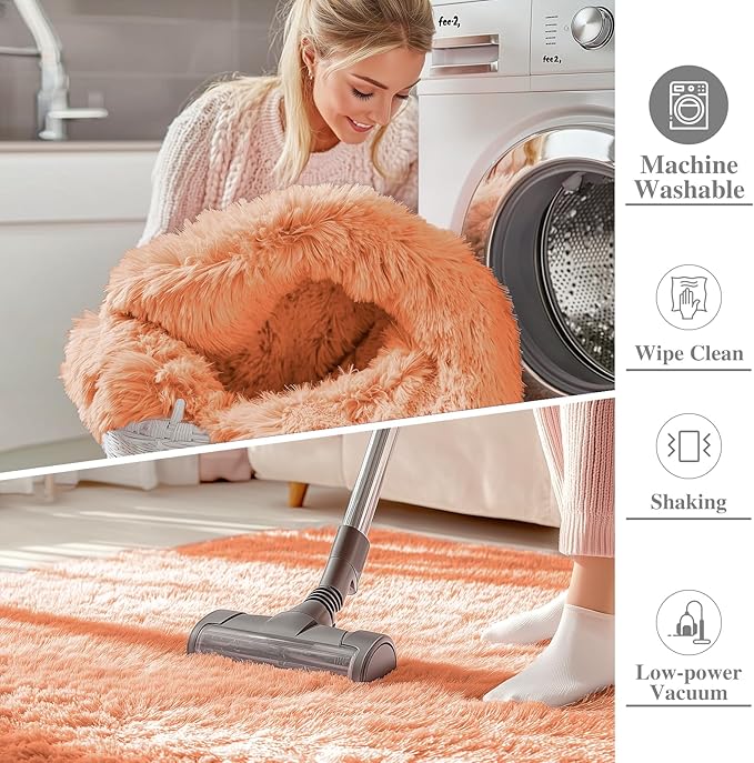 OLANLY Area Rugs for Living Room Bedroom, Machine Washable 4x5.9 ft Soft Fluffy Shaggy Bedside Rug, Indoor Floor Carpet for Kids Girls and Boys, Dorms, Nursery Rooms, Home Decor, Muted Orange