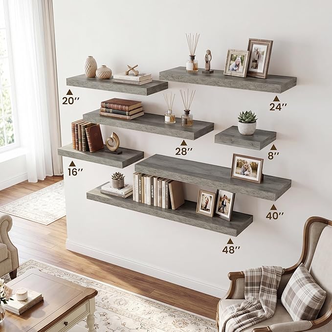 RICHFOCUS 40Inch Floating Shelves for Wall 1 Pack Shelves for Bedroom|Kitchen|Bathroom|Laundry Room Rustic Wood Wall Mounted Shelf with Invisible Brackets for Books|Storage|Decor, Grey
