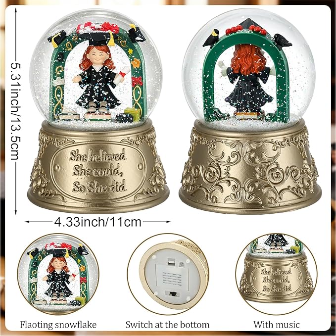 Thenshop Graduation Snow Globe Graduation Gift She Believed She Could Congratulations Inspirational Gift for Her Women College Graduates