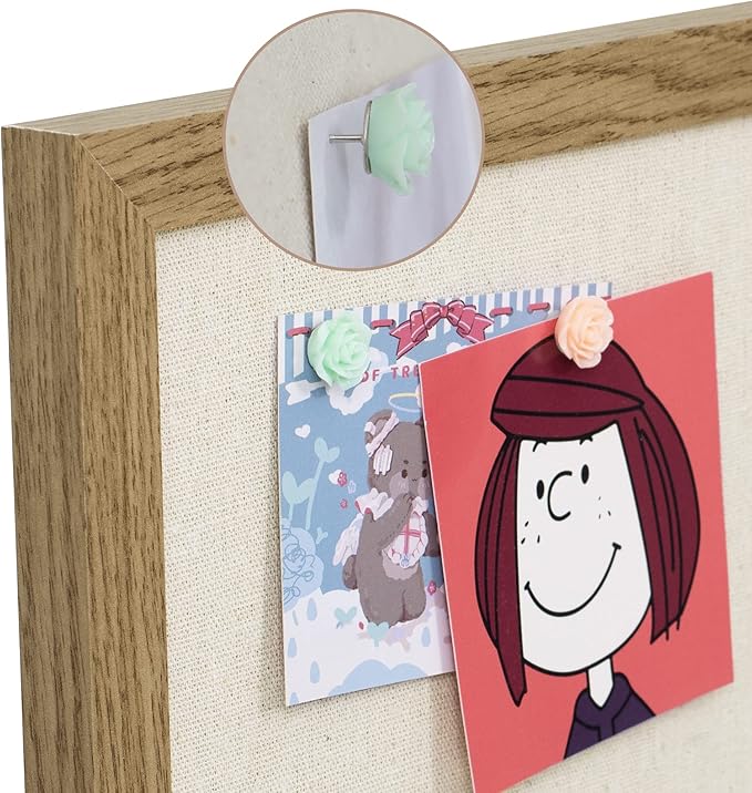 AKTOP 2-Pack Cork Bulletin Board with Linen 16.7" X 11", Small Framed Corkboard for Wall, Hanging Pin Board Picture Board for Home Office Decor, Cute Vision Board with 25 Pushpins (Carbonized Black)