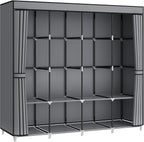 Portable Closet Wardrobe, 67-Inch Clothes Organizer with 4 Hanging Rods and 8 Shelves, Non-Woven Fabric Cover, Large Capacity Storage for Bedroom and Living Room, Grey